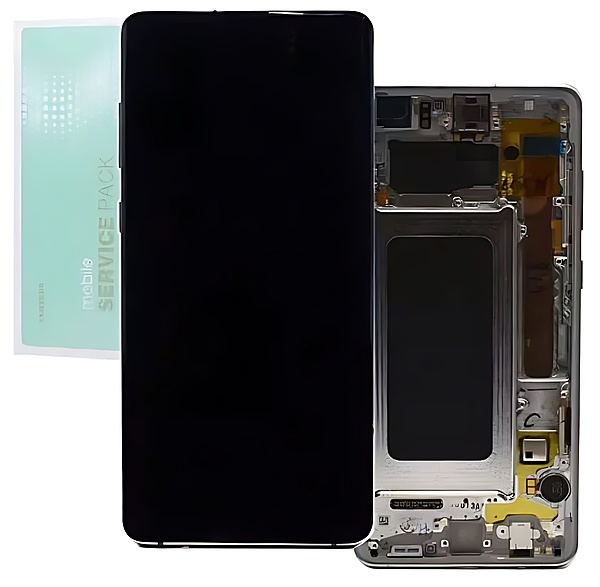 For Samsung S10 Plus G975 - Replacement Complete AMOLED Touch Screen Assembly - Prism White - Service Pack - GH82 - 18849B