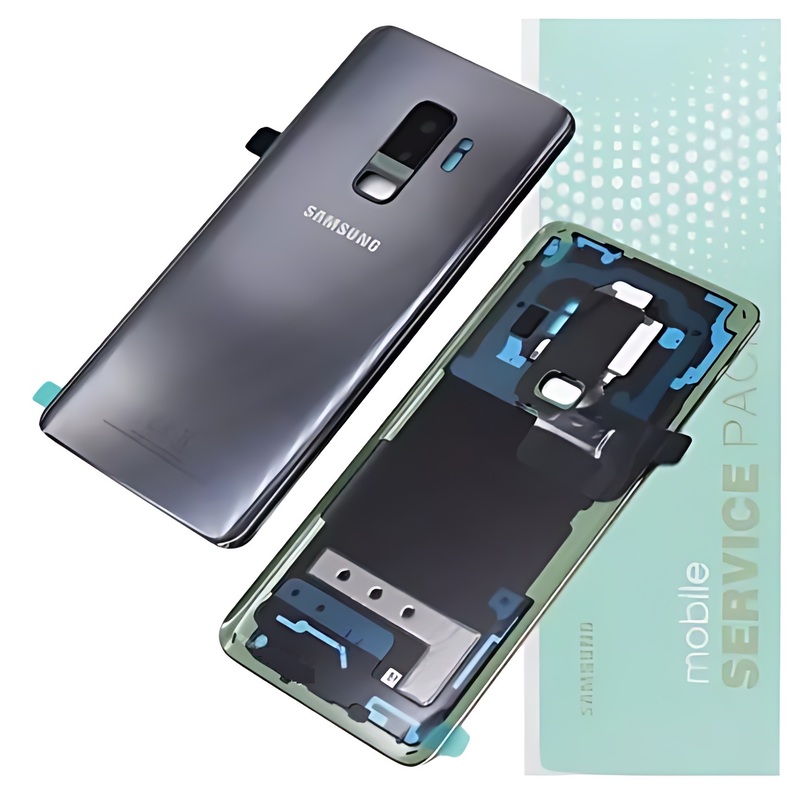 For Samsung S9 , G960 - Replacement Hybrid SIM Battery Cover , Rear Panel With Camera Lens - Titanium Grey - Service Pack - GH82 - 15875C