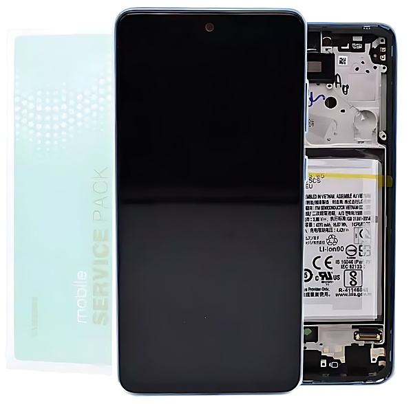 For Samsung A52 , A525 - Replacement OLED Touch Screen Assembly With Chassis & Battery - Awesome Blue - Service Pack - GH82 - 25229B