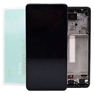 For Samsung A52 , A525 - Replacement AMOLED Touch Screen Assembly With Chassis - Awesome Black - Service Pack - GH82 - 25524A