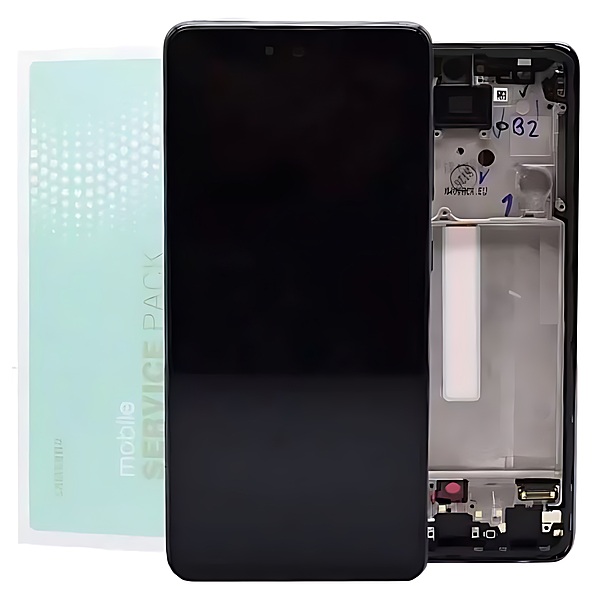 For Samsung A52 , A525 - Replacement AMOLED Touch Screen Assembly With Chassis - Awesome Black - Service Pack - GH82 - 25524A