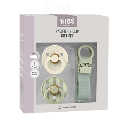 Bibs Colour Pacifier & Loop Clip Gift Set Latex Size 1 Sage
