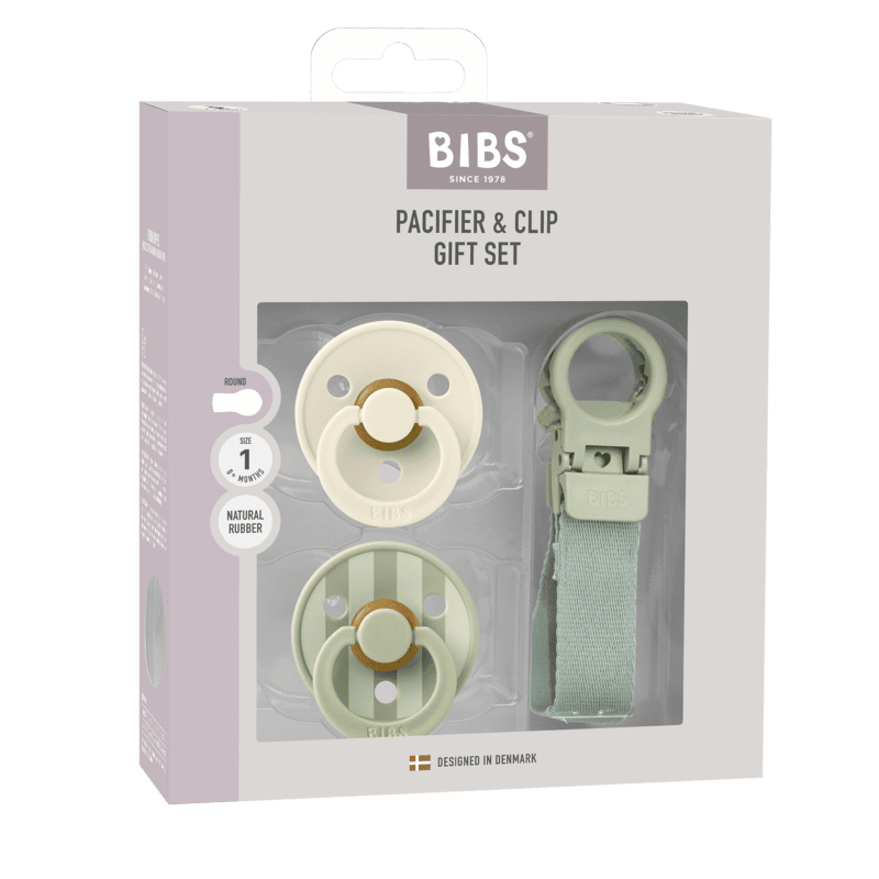 Bibs Colour Pacifier & Loop Clip Gift Set Latex Size 1 Sage