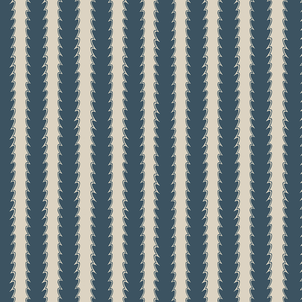 Scallop Stripe Wallpaper - Beakster Blue - Edge Sand