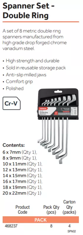 Spanner Set - Double Ring 8pc