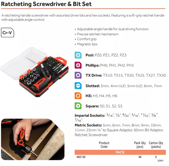 Ratcheting Screwdriver & Bit Set
