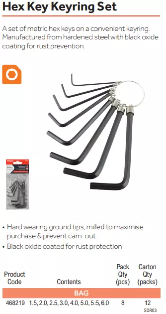 Hex Key Keyring Set
