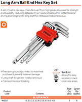 Long Arm Ball End Hex Key Set