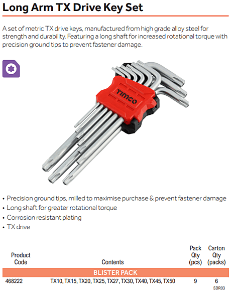 Long Arm TX Drive Hex Key Set