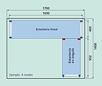 Estantería lineal 4 niveles de aluminio/polietileno Largo 69cm