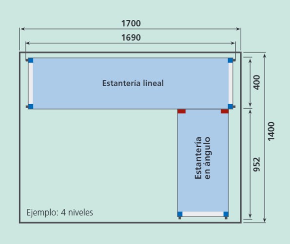 Estantería lineal 4 niveles de aluminio/polietileno Largo 109cm