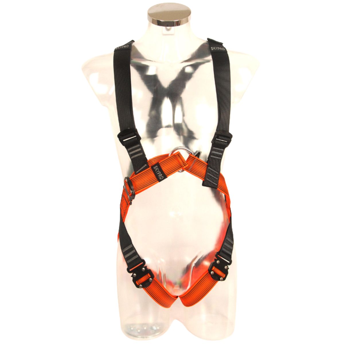 Skypro veiligheidsharnas met 2 bevestigingspunten en snelsluiting – zwart/oranje