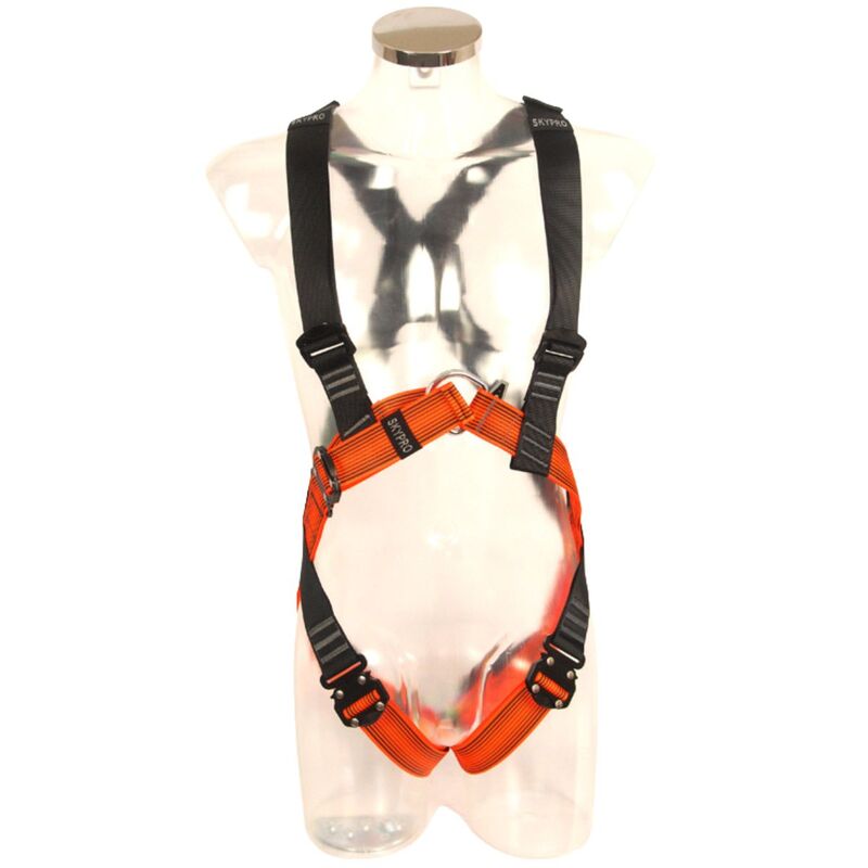 Skypro veiligheidsharnas met 2 bevestigingspunten en snelsluiting – zwart/oranje