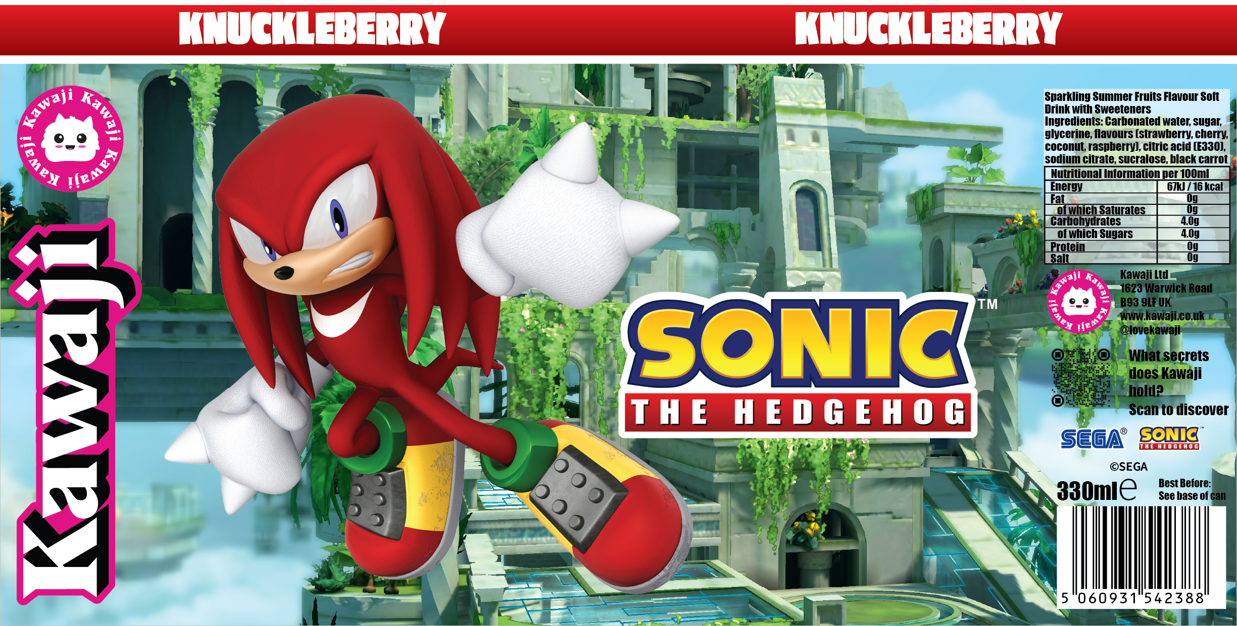 Sonic the Hedgehog Knuckleberry - Summer Fruits  Flavour Soda Can (12 x330ml)