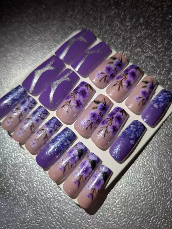 Dark Purple with Silver Curve & Floral Design
