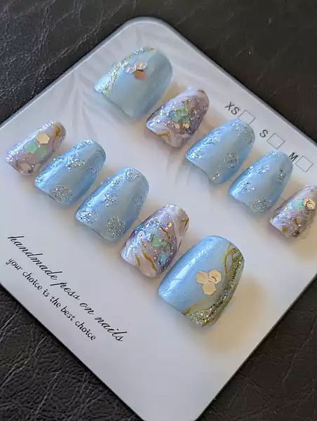 Sky Blue Marble with Silver Glitter & Wave