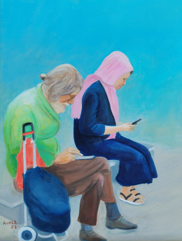 Zeitgenossen mit Handy