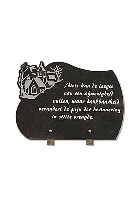 Granieten gedenkplaatje zwart met huis Granieten gedenkplaatje zwart met huis