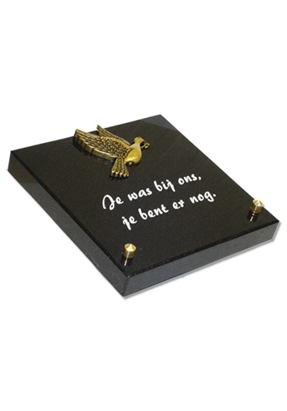 Graniet gedenksteentje met bronzen vogel