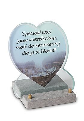 Gedenkplaatje van glas in vorm van een hart Gedenkplaatje van glas in vorm van een hart