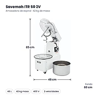 Amasadora de espiral 48 L cabezal abatible dos velocidades Savemah ITR 50 2V – medidas