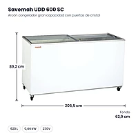 Arcón congelador gran capacidad con puertas de cristal Savemah UDD 600 SC – medidas
