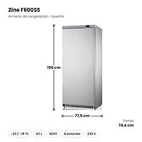 Armario de congelación inox 1 puerta 411 L Zine F600SS – medidas