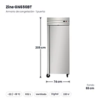 Armario de congelación inox 1 puerta 652 L Zine GN650BT – medidas