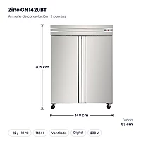 Armario de congelación inox 2 puertas 1424 L Zine GN1420BT – medidas