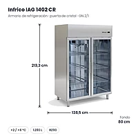 Armario de refrigeración GN 2/1 2 puertas de cristal 1.280 L Infrico IAG 1402 CR – medidas