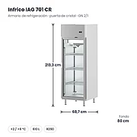 Armario de refrigeración GN 2/1 con puerta de cristal 610 L Infrico IAG 701 CR – medidas