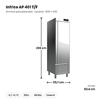 Armario de refrigeración para pescado 1 puerta 395 L Infrico AP 401 T/F – medidas
