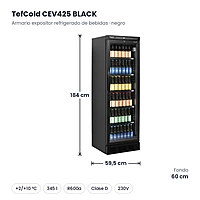 Armario expositor de bebidas TefCold CEV425 BLACK negro con puerta de cristal, 345 litros – medidas