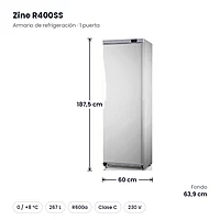 Armario de refrigeración inox 1 puerta 267 L Zine R400SS – medidas