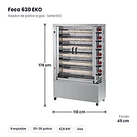 Asador de pollos a gas Feca 630 EKO 6 espadas – medidas