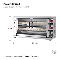Asador de pollos eléctrico Feca 210 EKO-E 2 espadas – medidas