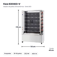 Asador de pollos vitrocerámico Feca 630 EKO-V 6 espadas – medidas