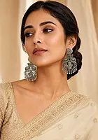 Divine Krishna & Peacock Oxidized Statement Earrings