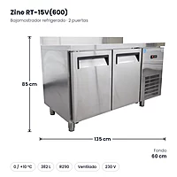 Bajomostrador refrigerado inox 2 puertas 135 × 60 cm Zine RT-15V(600) – medidas