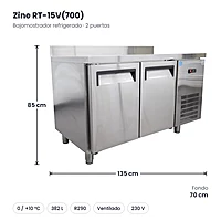 Bajomostrador refrigerado inox 2 puertas 135 × 70 cm Zine RT-15V(700) – medidas