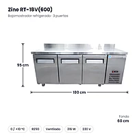 Bajomostrador refrigerado inox 3 puertas 180 × 60 cm Zine RT-18V(600) – medidas