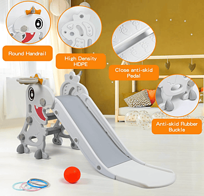 Детска пързалка с динозавър и с баскетболен кош