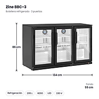 Botellero refrigerado 3 puertas de cristal 295 L Zine BBC-3 – medidas