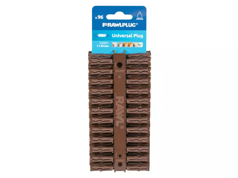 Rawlplug Brown UNO� Plugs 7 x 30mm Card