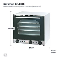Horno eléctrico de convección con grill 4 bandejas Savemah HPE-750 GRILL – medidas