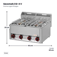 Cocina a gas 4 fuegos Serie 600 Savemah CG-4 V – medidas