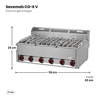 Cocina a gas 6 fuegos Serie 600 Savemah CG-6 V – medidas