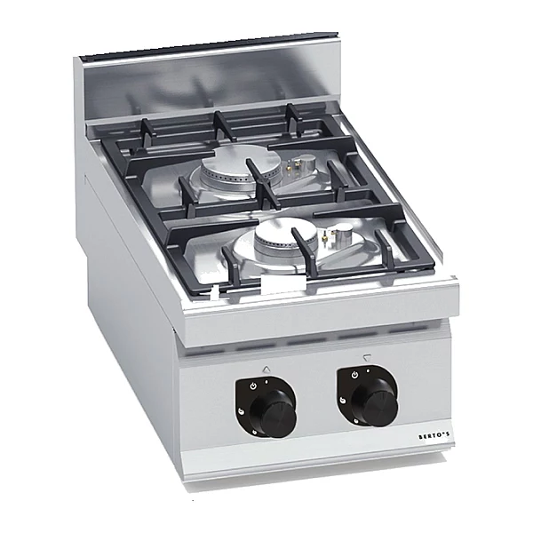 Cocina a gas potenciada Bertos Macros 700 G7F2BP 2 fuegos de sobremesa