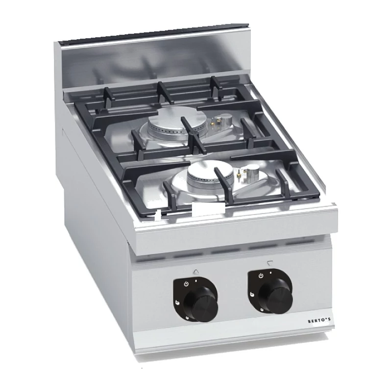 Cocina a gas potenciada Bertos Macros 700 G7F2BP 2 fuegos de sobremesa