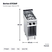 Cocina a gas potenciada Bertos Macros 700 G7F2MP 2 fuegos con mueble – medidas